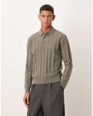 Mango Long Sleeve Cable Knit Polo Shirt - Brown