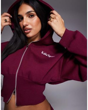 Kaiia Sport Cotton Rich Embroide Logo Cropped Zip Up Hoodie Co-ord - Purple