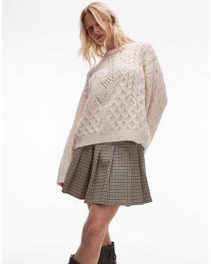 TOPSHOP Minigonna A Pieghe Con Motivo A Quadri Pied De Poule E Vita Bassa - Neutro
