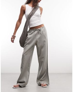 Weekday Pull On Linen Mix Wide Leg Pants - Gray