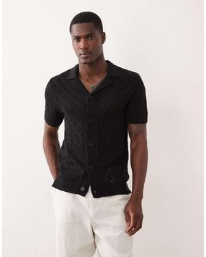 New Look Diamond Knitted Revere Shirt - Black