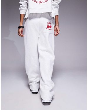 Kaiia Joggers A Fondo Ampio Mélange E Rossi Con Stampa Di Ciliegie Sulla Tasca - Bianco