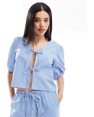 esmé studios Esmee Exclusive Tie Front Puff Sleeve Beach Top - Blue