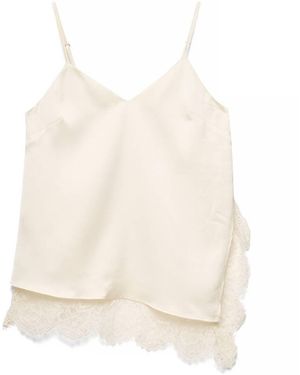 NA-KD Slit Detail Lace Singlet - Natural