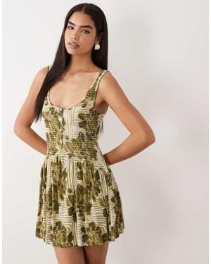 ASOS Crinkle Button Through Mini Dress - Green