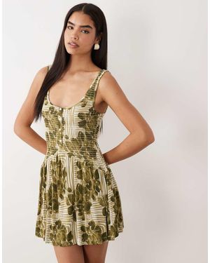 ASOS Midi Jurk Van Kreukelstof Met Knoopsluiting - Groen