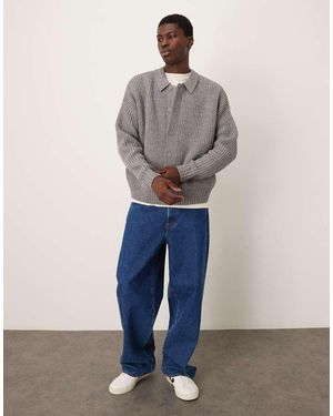ASOS Oversized Boxy Fit Heavyweight Knitted Wool Blend Cardigan - Grey