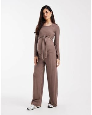 Mama.licious Mamalicious Maternity Ribbed Wide Leg Jersey Pants Co-ord - Brown