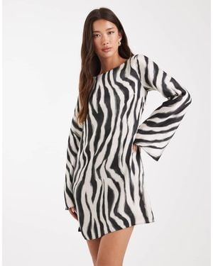 New Look Zebra Print Satin Mini Dress - White