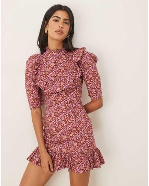 Glamorous High-Neck Ruffle Mini Dress - Red