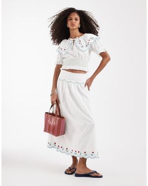 Neon Rose Co-Ord Tiered Midaxi Skirt - White