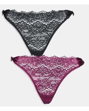 ASOS Asos Design Curve 2 Pack Lace Lingerie Thong With Bow Details - Grey