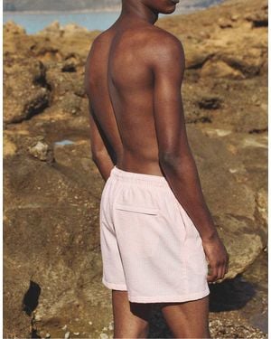Pull&Bear Seersucker Swim Shorts - Brown