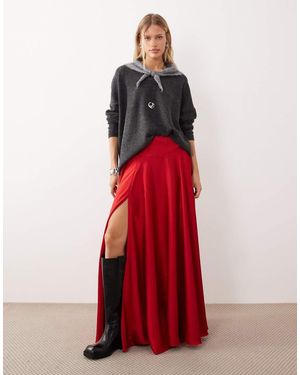 Free People Chilco Maxi Skirt With Side Split - Red