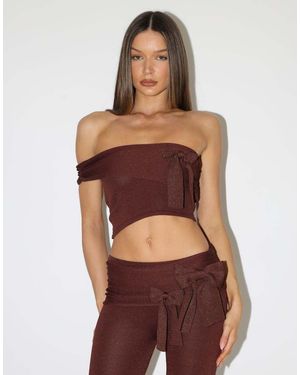 SIMMI Calista Bow Knit Off-Shoulder Top - Brown