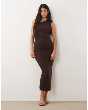 TFNC London Slinky One Shoulder Draped Maxi Dress - Brown