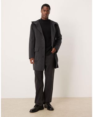Mango Wool Mix Long Line Relaxed Fit Coat With Hood - Grey