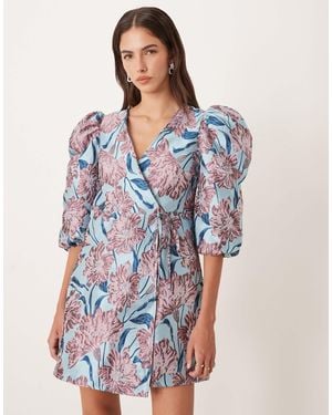 Sister Jane Deco Bloom Jacquard Wrap Mini Dress - Blue