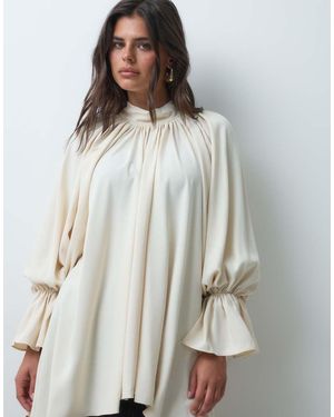 Iyal Chiffon High Neck Boho Tie Sleeve Detail Blouse - Grey