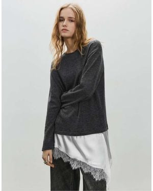 Pull&Bear Combined Lace T-Shirt - Black