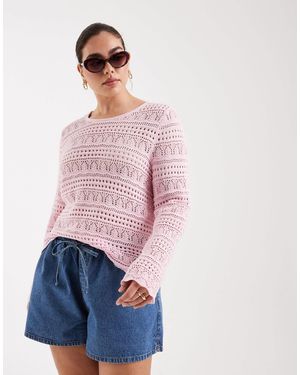 ONLY Top crocheté à manches longues - Rose