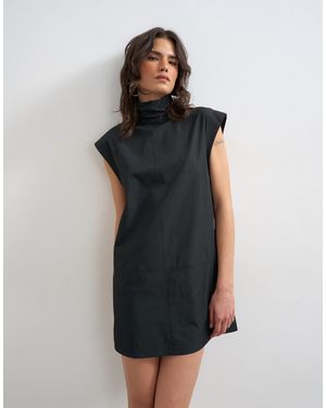 TOPSHOP Techy Funnel Neck Mini Shift Dress - Black