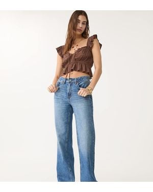 Stradivarius Petite D92 Straight Wide-Leg Jeans - Blue