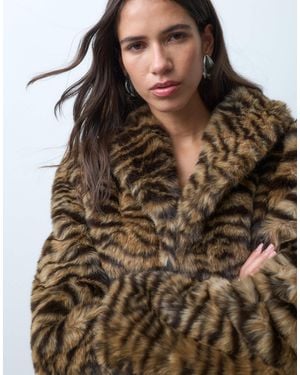 ASOS 80's Shoulder Oversized Faux Fur Coat - Brown