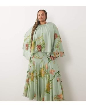 ASOS Asos Design Curve Vestido Maxi Capa De Gran Volumen Con Godets En Multi - Verde