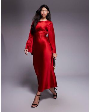 Gina Tricot Satin Wide Sleeve Maxi Dress - Red