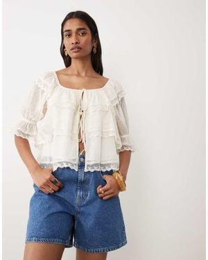 Miss Selfridge Dobby Tie Front Blouse-white