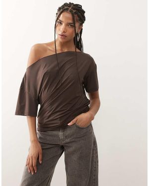 Lioness Wildlands Slinky Slash Neck Off Shoulder Top - Brown
