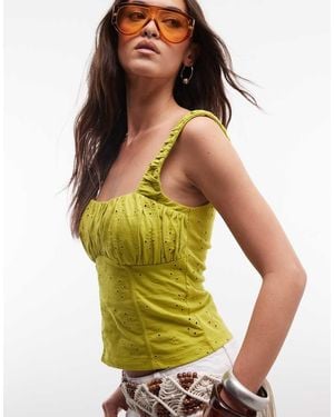 ASOS Broderie Milkmaid Top With Gathered Bust - Green