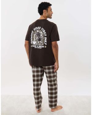 Threadbare Coffee Break Pyjama Set - Brown