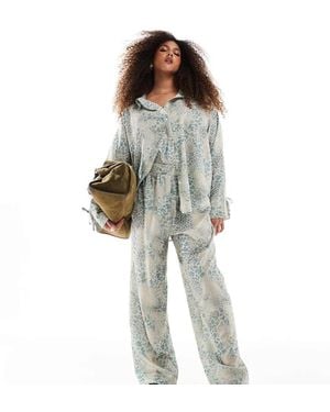 Renee Studio Plus Exclusive Satin Drawstring Waist Wide Leg Trousers - Grey