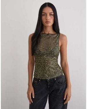 Motel Dudley Sequin Knit Singlet Top - Green