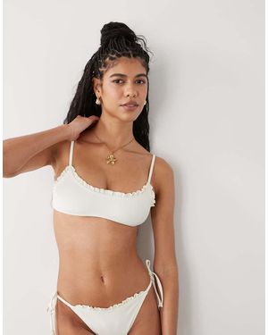 Reclaimed Vintage Bralette Bikini Top With Frill - White