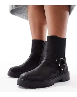 Yours Chunky Biker Chelsea Boot - Black