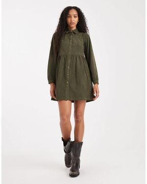Threadbare Cord Shirt Mini Dress - Green