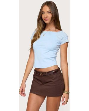 Edikted Marina Raglan Stripey T Shirt - Blue