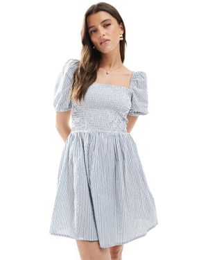 Brave Soul Cotton Rich Square Neck Milkmaid Mini Dress - Blue