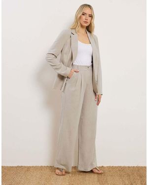 Long Tall Sally Linen Pleated Wide Leg Trousers - Natural