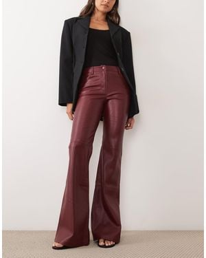 Mango Faux Leather Fla Trouser - Red
