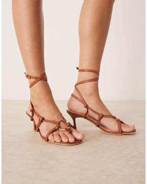 Raid Wide Fit Danika Tie Leg Heeled Sandals With Metal Detail - Natural