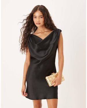 ASOS Satin Drape One Shoulder Mini Dress - Black