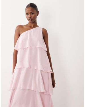 Vero Moda Felicia One Shoulder Tiered Maxi Dress With Corsage Detail - Pink