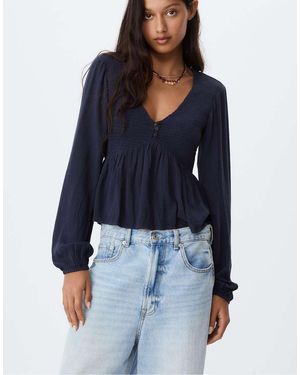 Stradivarius Loose-fitting Long Sleeve Blouse - Blue