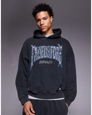 Faded Store Sudadera Negro Lavado Con Capucha Blackletter De (Parte De Un Conjunto) - Azul