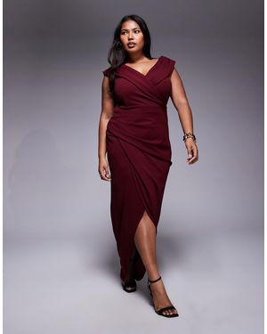 Tfnc Plus Wrap Detail Bardot Midaxi Dress - Red