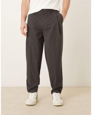 ASOS Smart Flannel Oversized Tapered Pleated Trousers - Grey